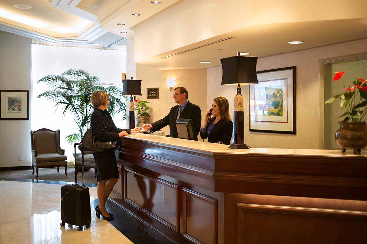 Check-in desk at Hotel Du Fort in Montreal
